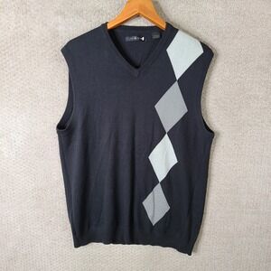 Axist Sweater Vest Mens Large Black Gray Argyle V‎ Neck Sleeveless Cotton Blend